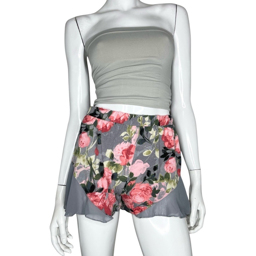 Tahari Gray and Pink Floral High‎ Waist Pajama Shorts